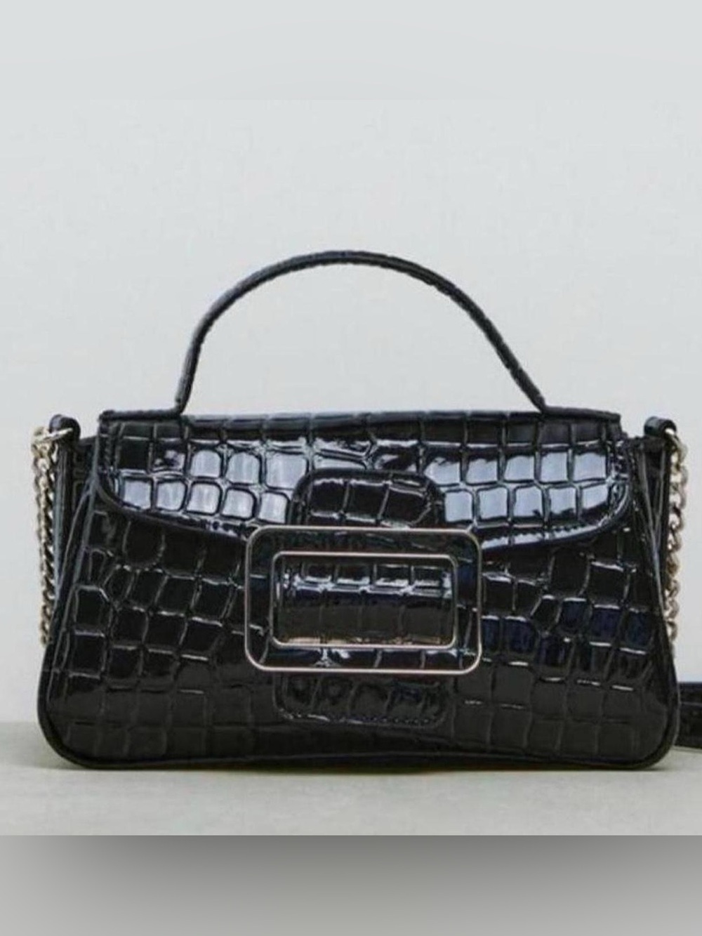 Zara Black Croc-Embossed Mini Top-Handle Bag